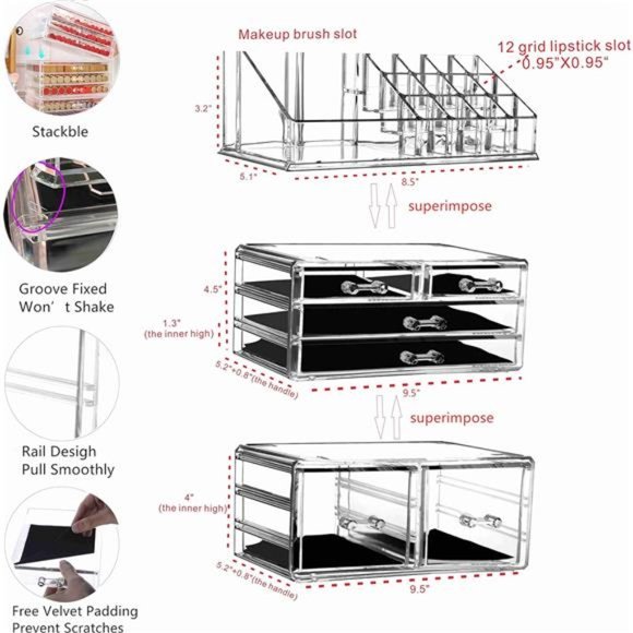 acrylic Makeup Organizer Skin Care Large Clear Cosmetic Display Cases Stackable - Picture 6 of 6